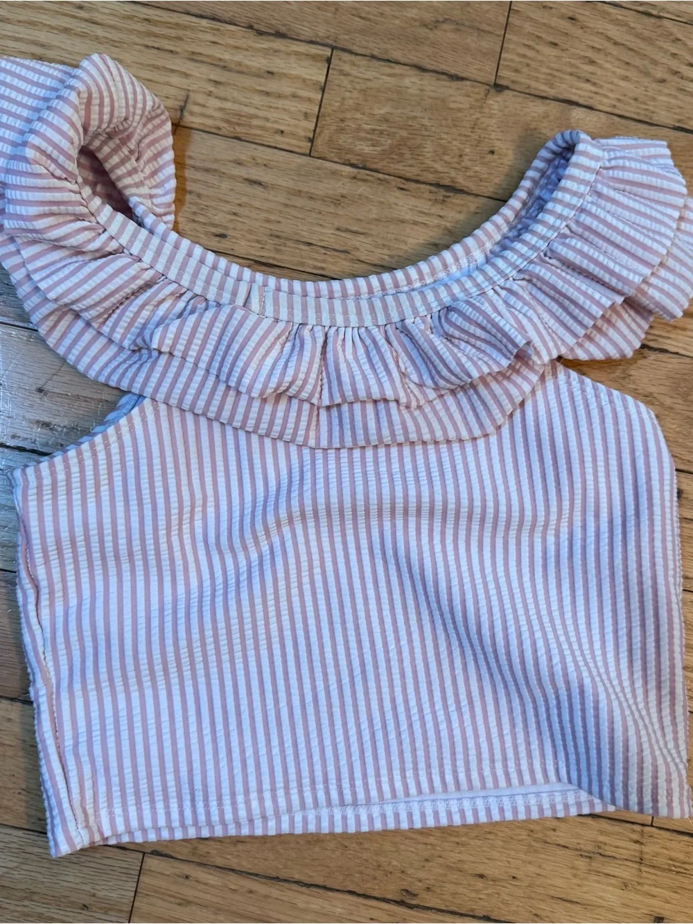 Ruffle Butts Swimsuit Pink Stripe Ruffle Tankini Top with Blue Floral Bottoms 10